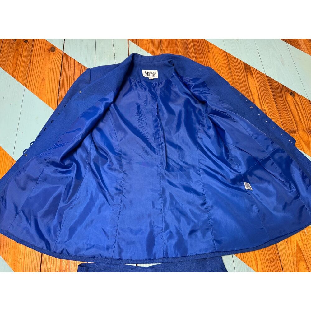 Vintage Morgan Miller Royal Blue Suit Women's Size 12 Gold Button Career Lined - Picture 12 of 13